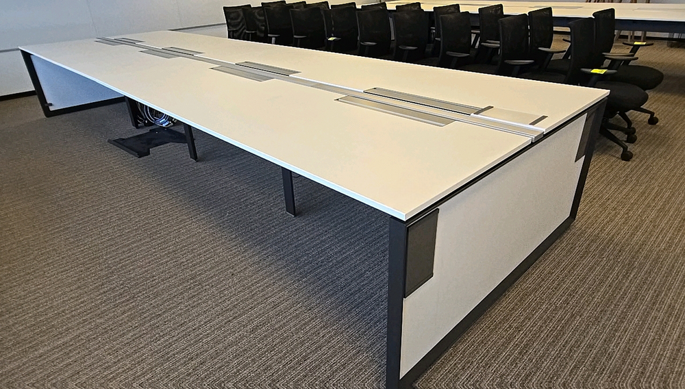 Steelcase Conference Desk 16ft x 5ft Office Conference Laminate Desk With Central Power Banks and Metal Base Modern