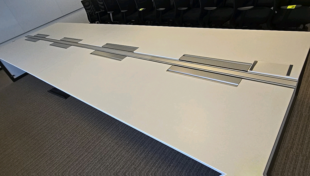 Steelcase Conference Desk 16ft x 5ft Office Conference Laminate Desk With Central Power Banks and Metal Base Modern