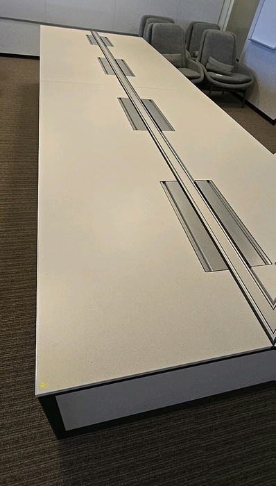 Steelcase Conference Desk 16ft x 5ft Office Conference Laminate Desk With Central Power Banks and Metal Base Modern