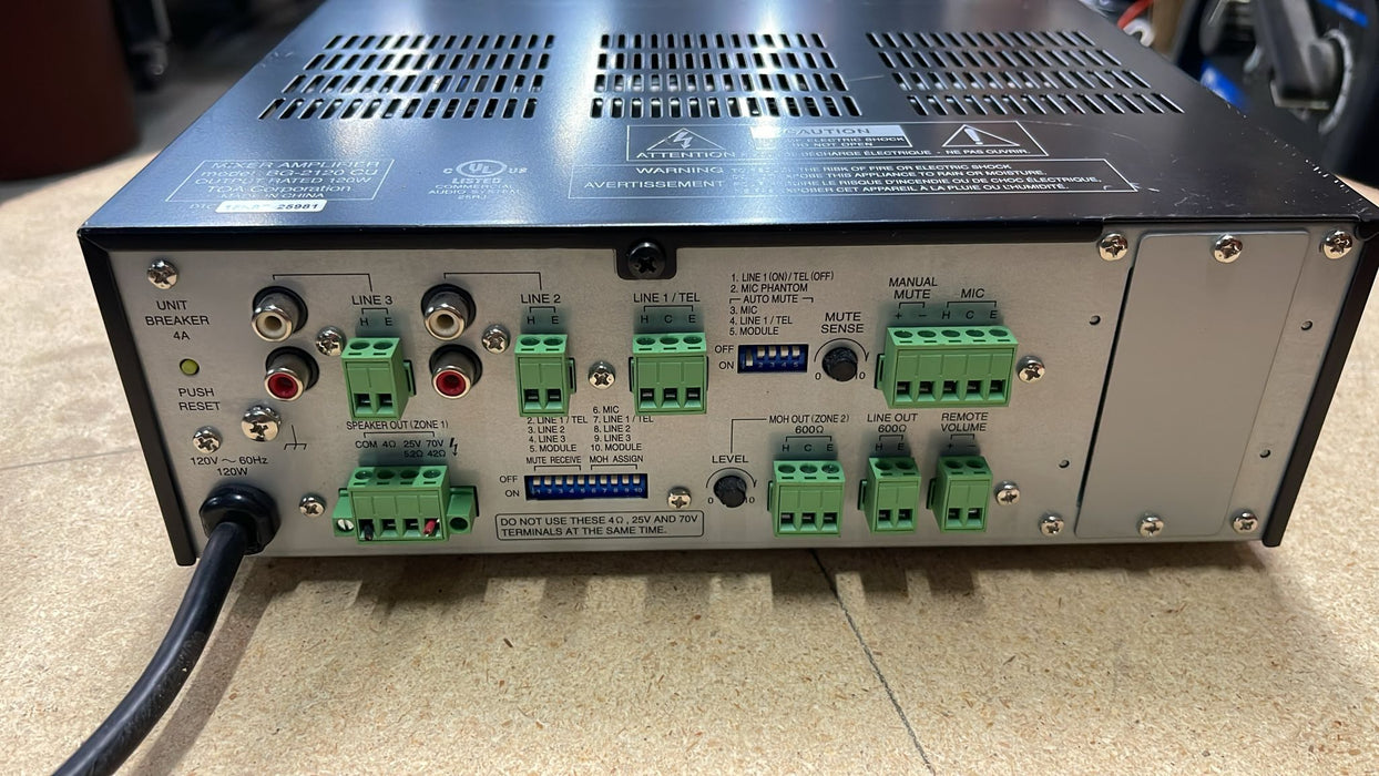 TOA BG-2120 CU 5-Channel Mixer and Power Amplifier, 120W