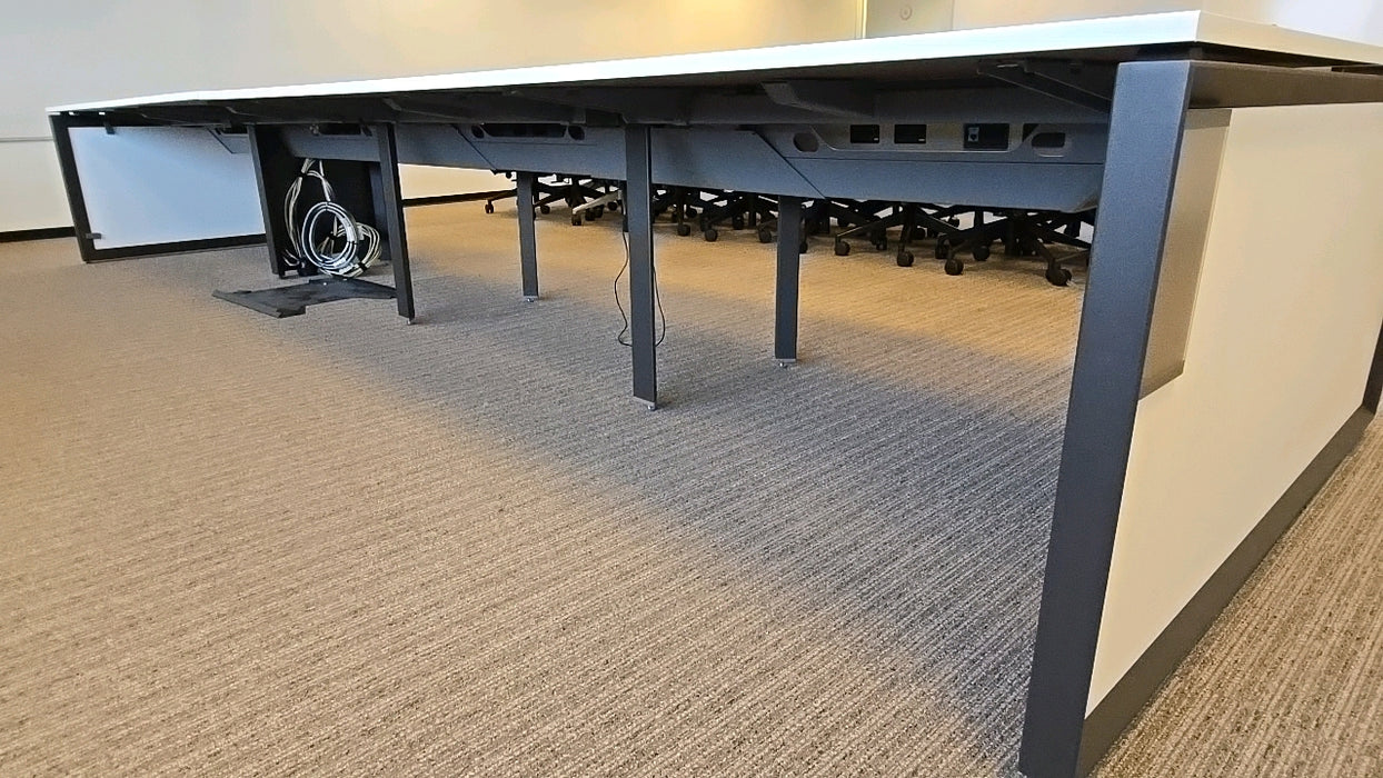 Steelcase Conference Desk 16ft x 5ft Office Conference Laminate Desk With Central Power Banks and Metal Base Modern