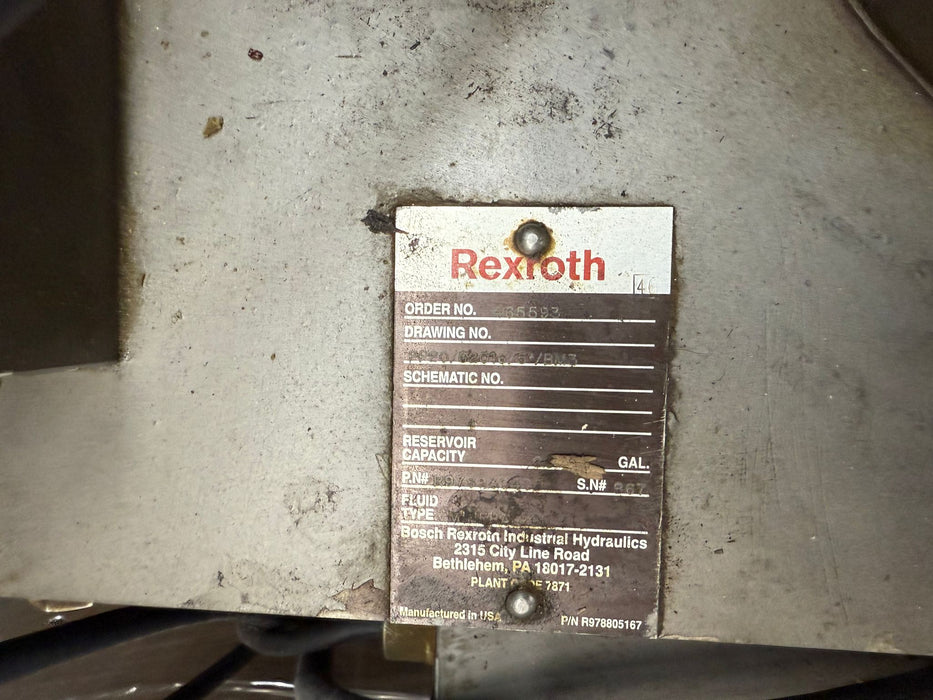 Rexroth Hydraulic Power Pack With American Conveyor Control Panel , Used