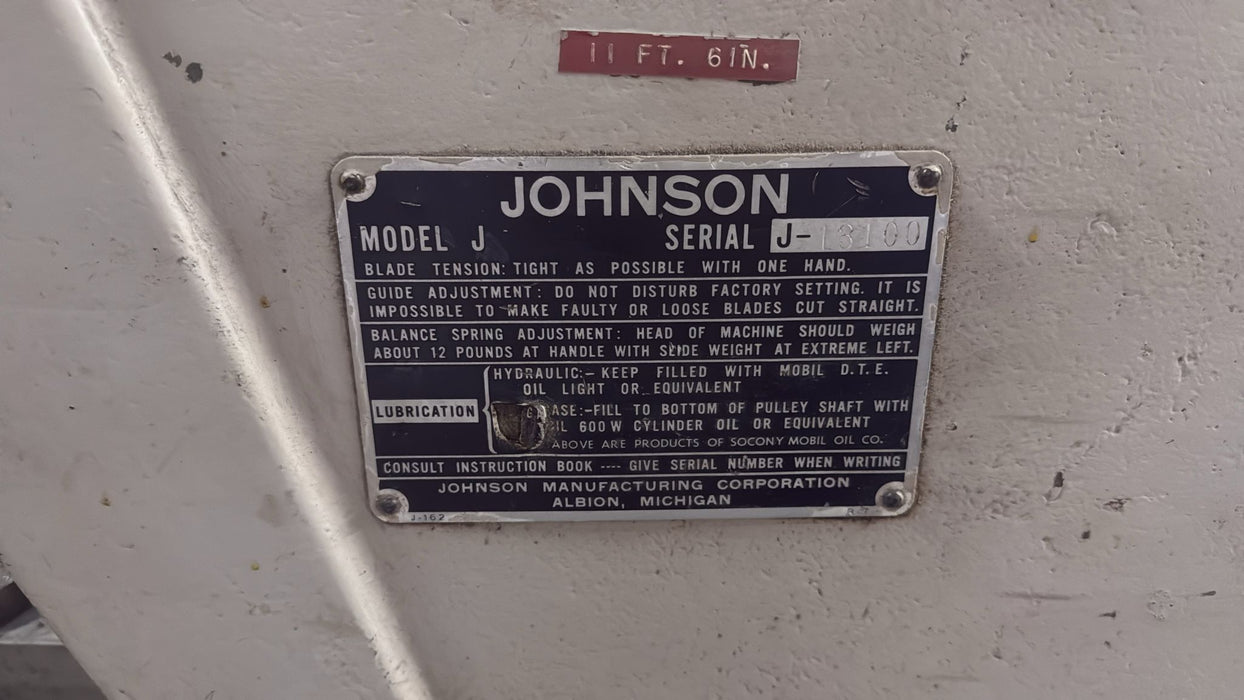 Johnson MODEL J HORIZONTAL BANDSAW , 64"L x 20"D x 44"H
