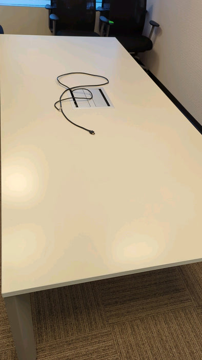 Steelcase Table 96" x 42" White Laminate Finish Conference Office Table With Central Power Bank