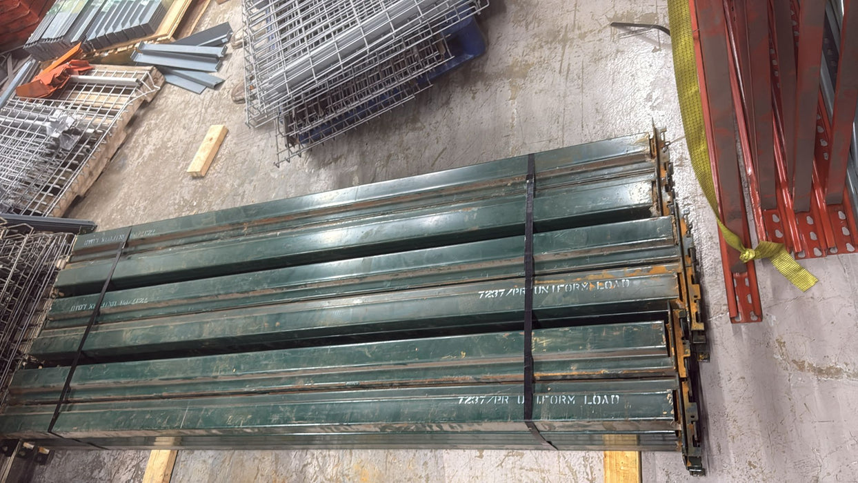 90"L x 4.5"W Slotted Beams Pallet Racking Beams Green, Used