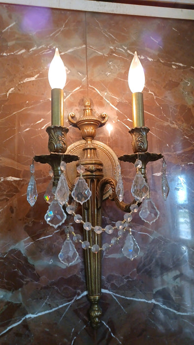 Vintage ANTIQUE FRENCH STYLE GILT BRONZE 2 LIGHT CANDELABRA WALL SCONCE FIXTURE LIGHT LAMP 20.5"