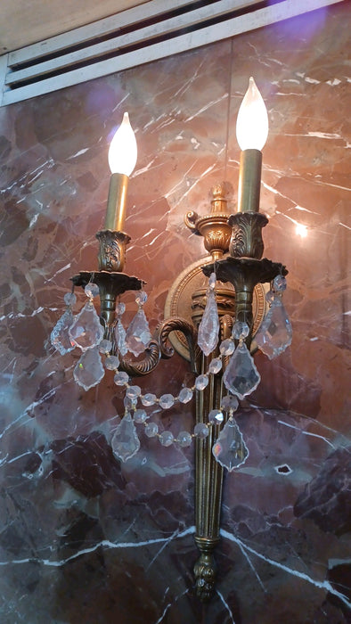 Vintage ANTIQUE FRENCH STYLE GILT BRONZE 2 LIGHT CANDELABRA WALL SCONCE FIXTURE LIGHT LAMP 20.5"