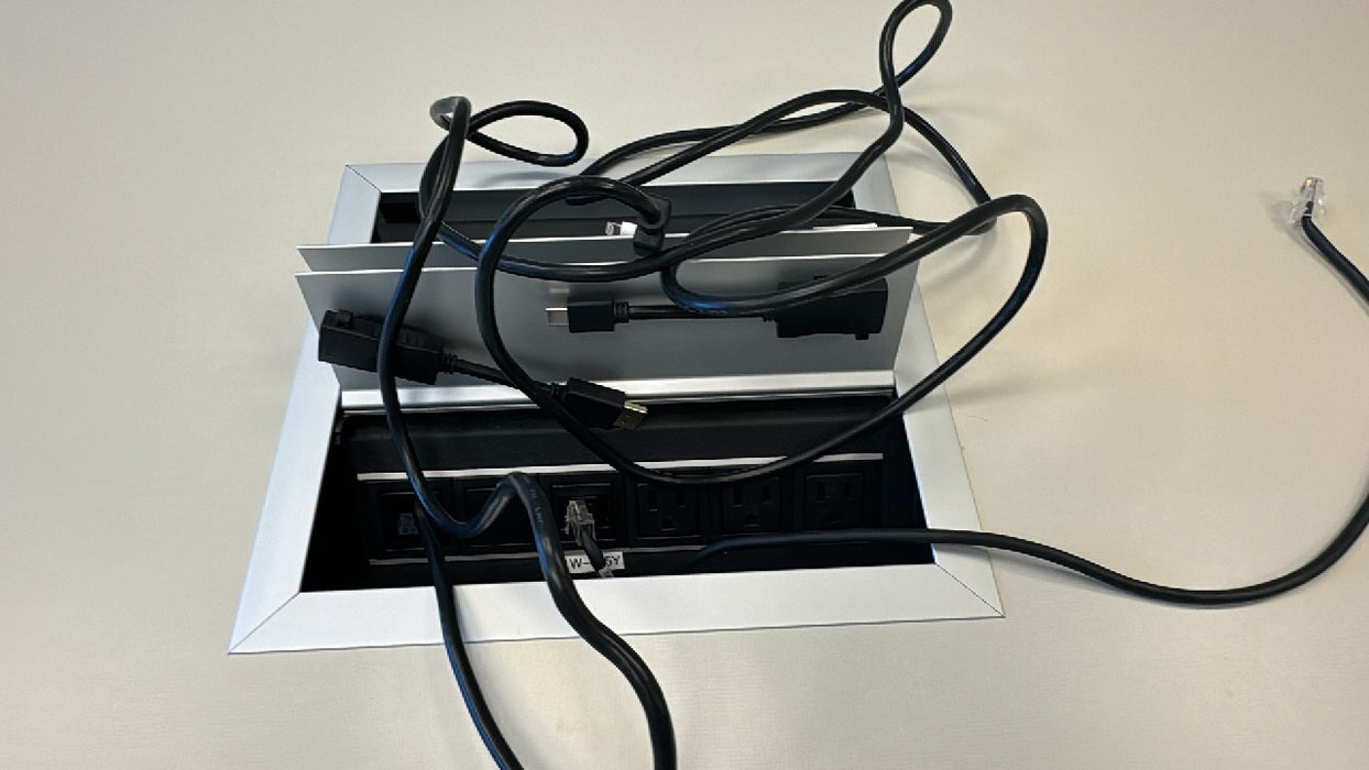 Steelcase Table 96" x 42" White Laminate Finish Conference Office Table With Central Power Bank