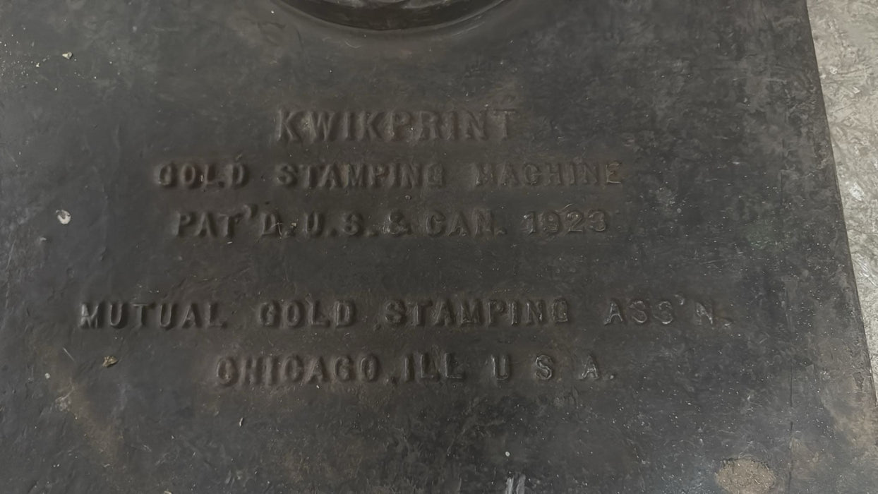 Vintage Kwikprint 1923 Hot Foil Stamping Machine, Pre-Owned