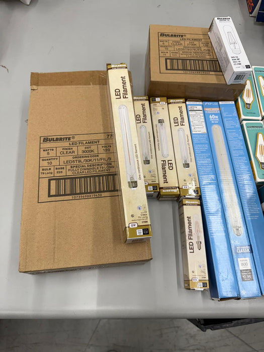 Bulk Pallet of Mixed LED Filament and Light Bulbs , Open Box & New