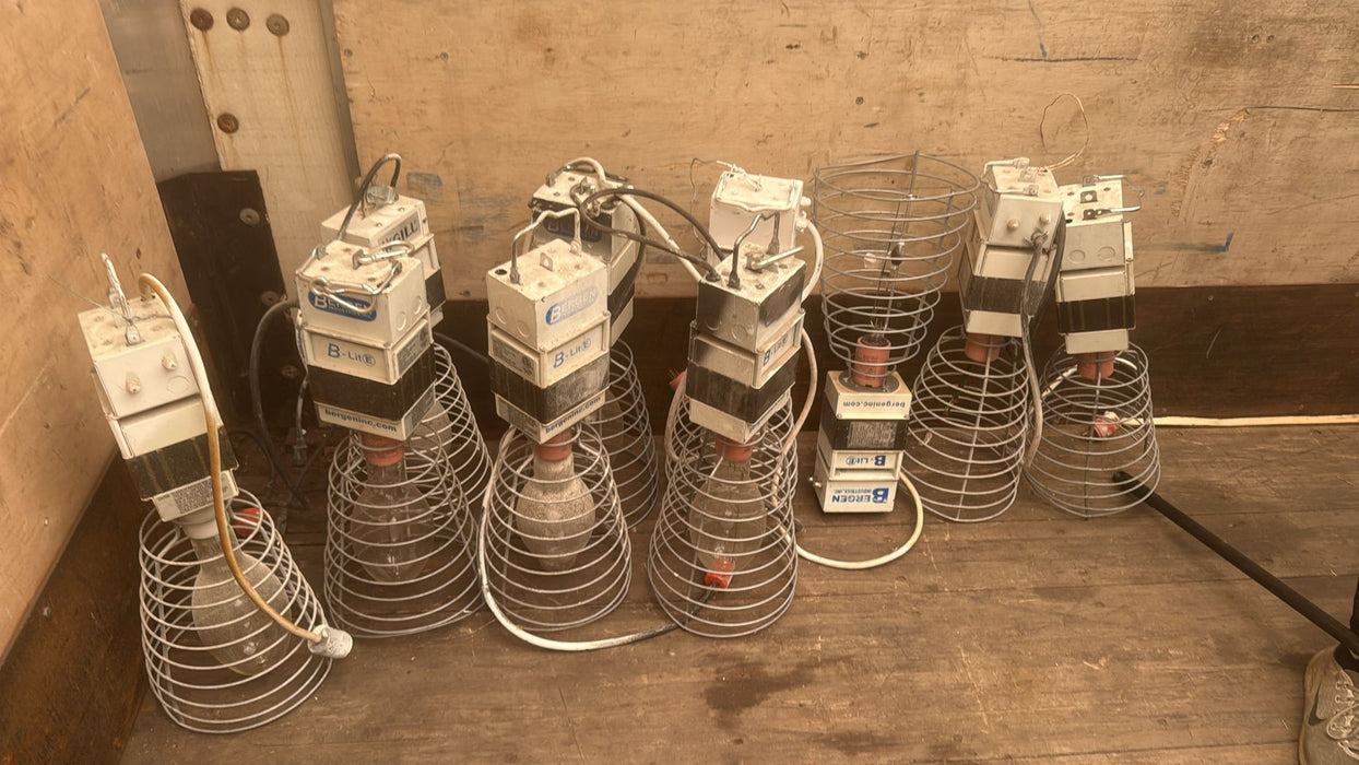 Lot Of 9 - BERGEN BLITE400PS 400-Watt HID 120V Hanging Plug-in Work Light w/ Wire Cage