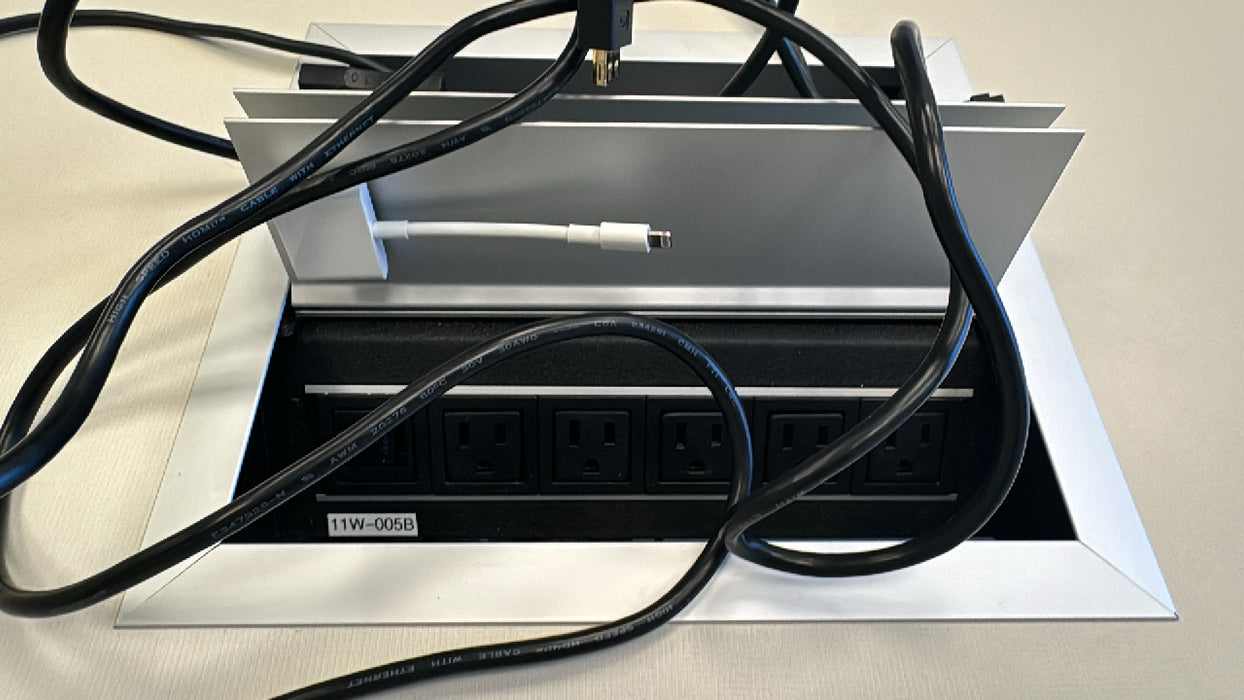 Steelcase Table 96" x 42" White Laminate Finish Conference Office Table With Central Power Bank