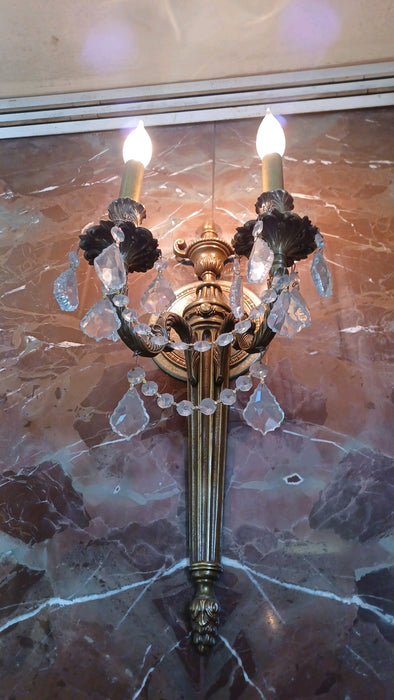 Vintage ANTIQUE FRENCH STYLE GILT BRONZE 2 LIGHT CANDELABRA WALL SCONCE FIXTURE LIGHT LAMP 20.5"