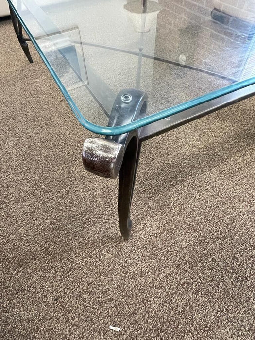 Vintage Metal Framed Glass Top Coffee Office Table - 49.5" x 34"