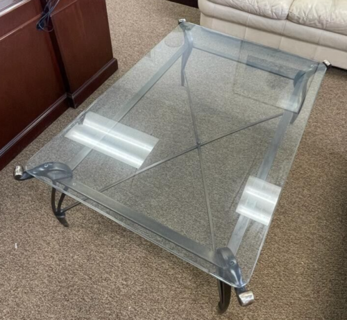 Vintage Metal Framed Glass Top Coffee Office Table - 49.5" x 34"