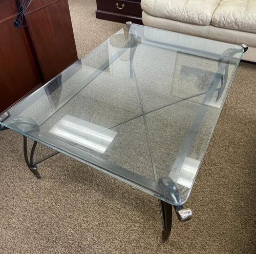 Vintage Metal Framed Glass Top Coffee Office Table - 49.5" x 34"