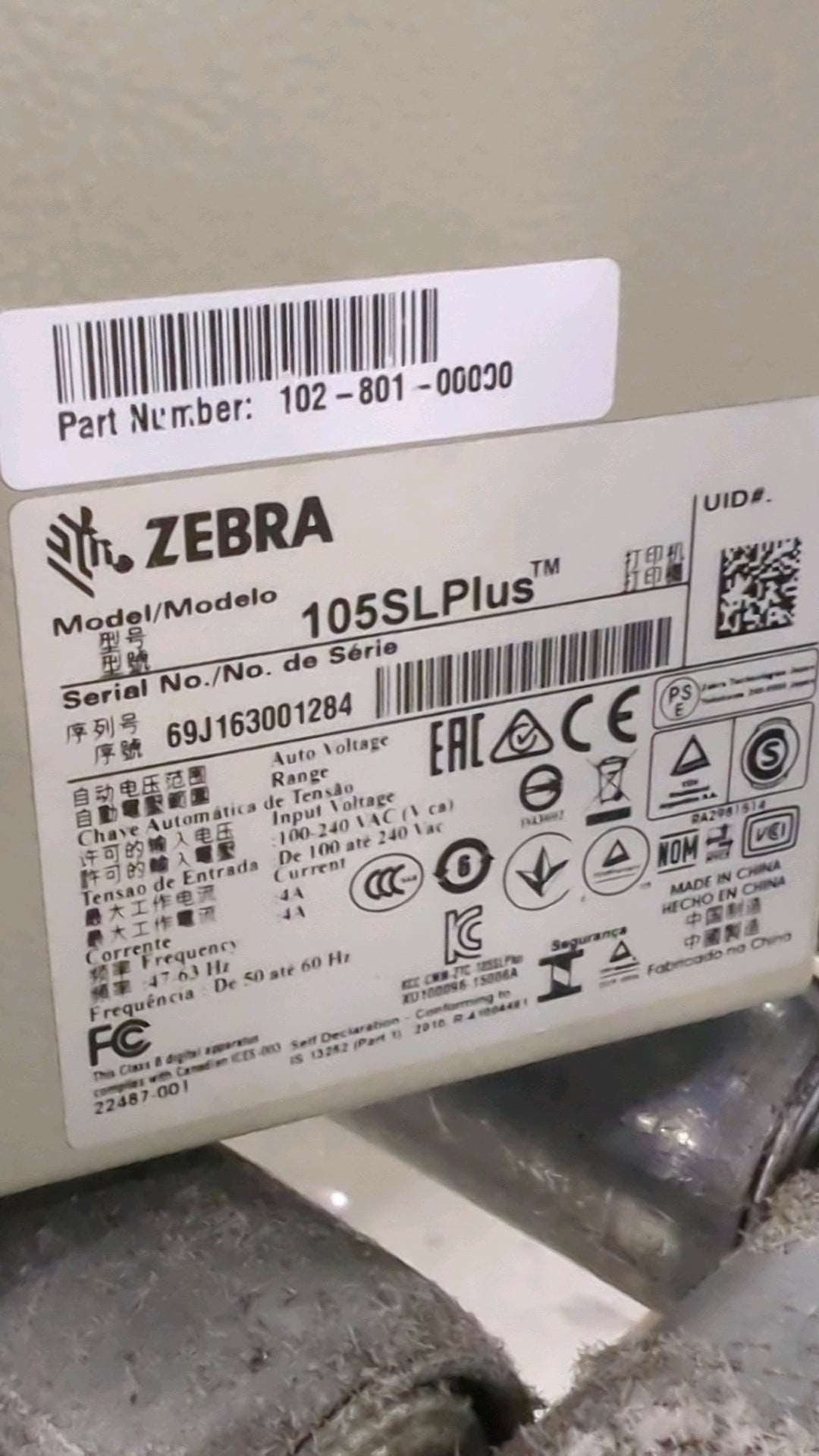 Zebra 105SL Plus Industrial Thermal Transfer Barcode Printer LAN USB Serial
