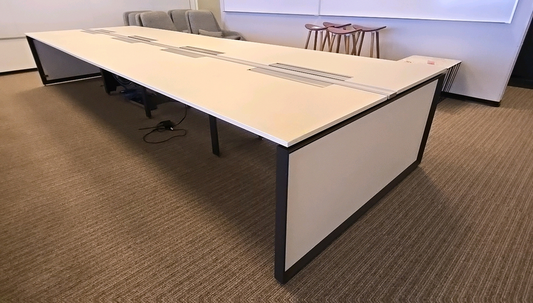 Steelcase Conference Desk 16ft x 5ft Office Conference Laminate Desk With Central Power Banks and Metal Base Modern
