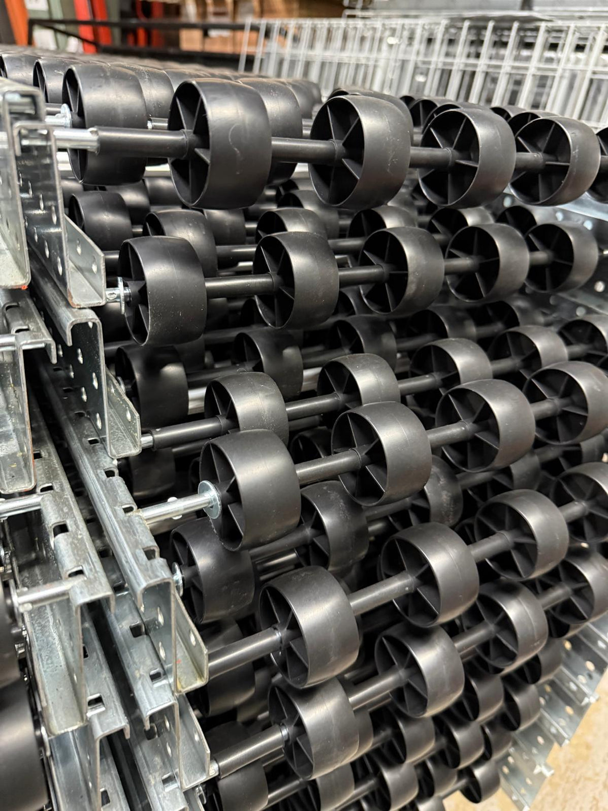 15”W x 90”L Gravity Roller Conveyor Flow Racking Conveyor, Used ...