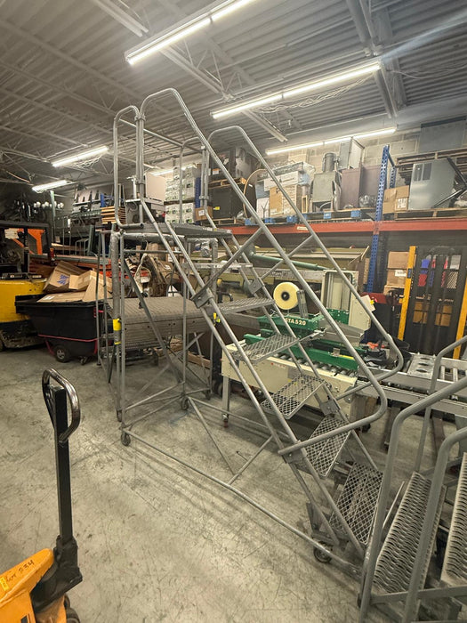7-Step Rolling Safety Ladder For Warehouse, 100"H x 80"L x 30"D, Used