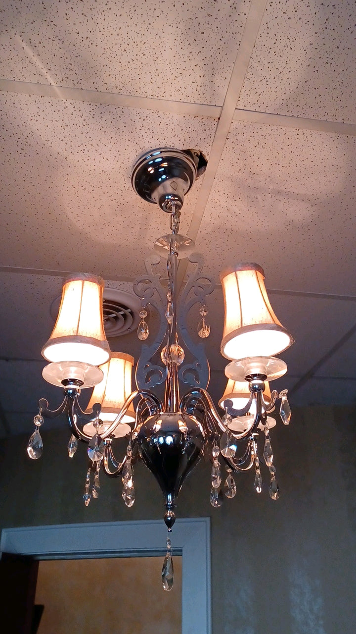 33" Cieling Mounted 4-Light Crystal Chandelier With Lamp Shades Fixture