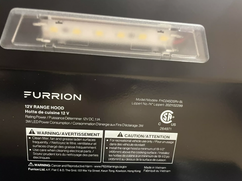 23.5" 12V FURRION RV RANGE HOOD BLACK DUCTED 12V FHO24SDSF-BL