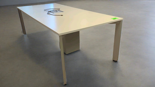 Steelcase Table 96" x 42" White Laminate Finish Conference Office Table With Central Power Bank