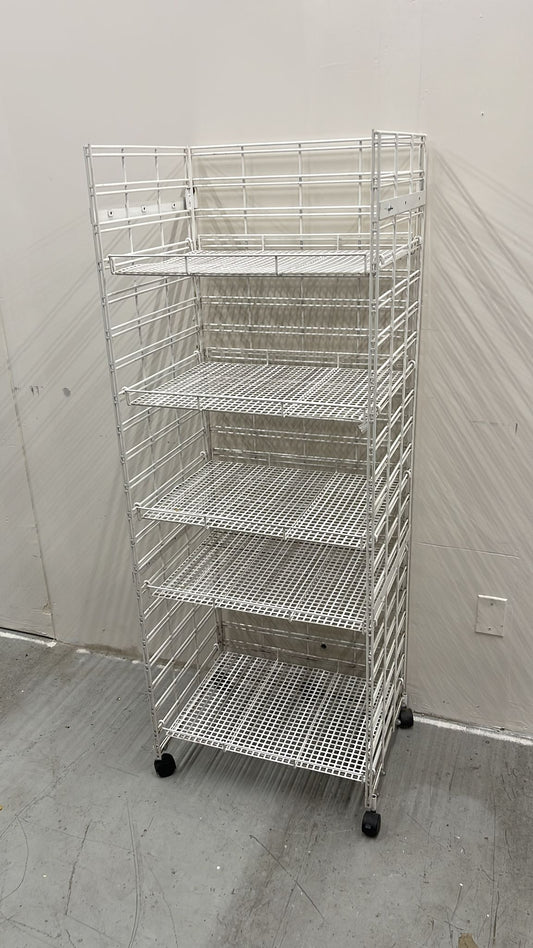 66.5" x 25" x 19" White Wire Mesh Rolling Shelf Rack w/ 5 Shelves