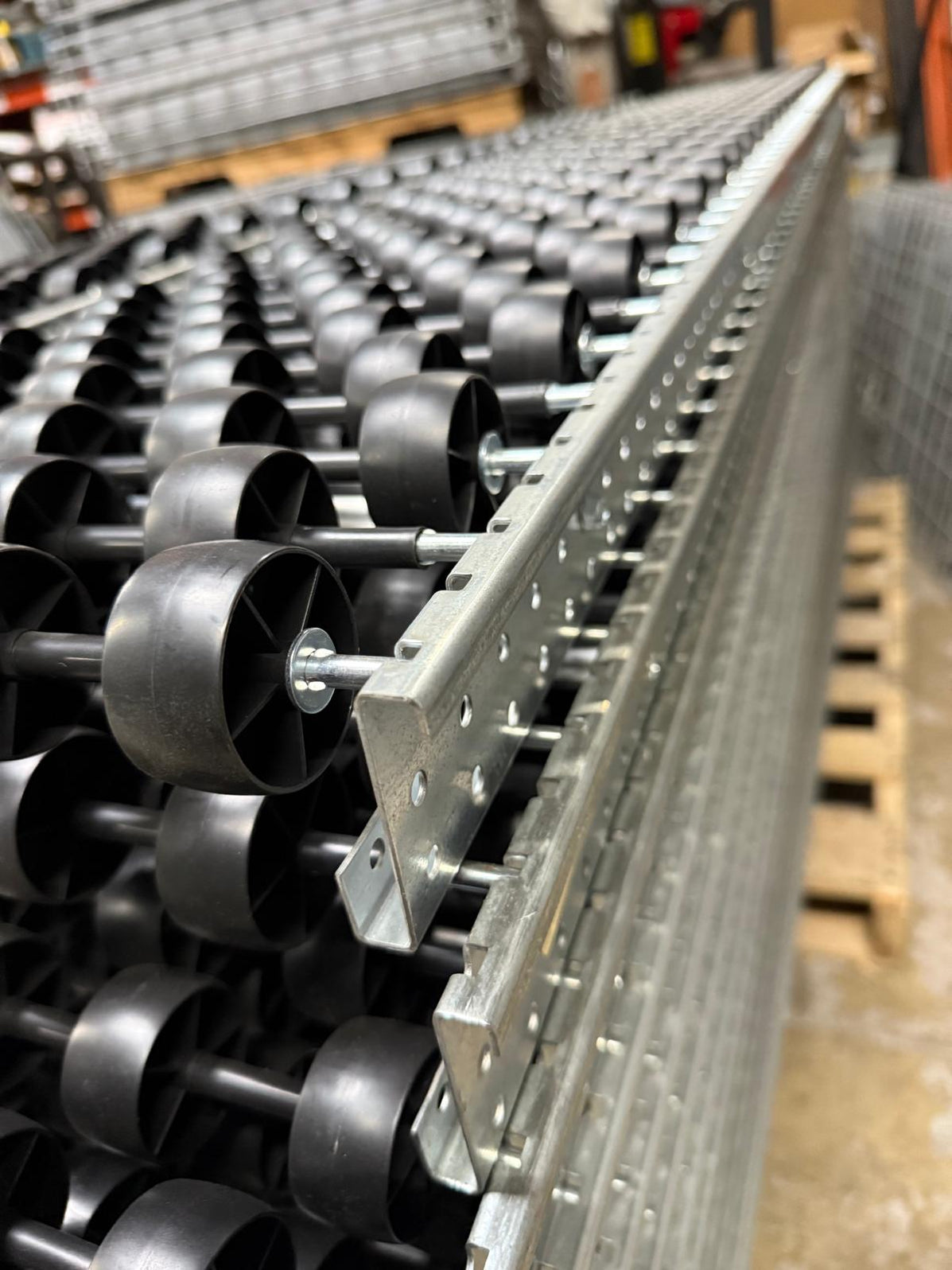 15”W x 90”L Gravity Roller Conveyor Flow Racking Conveyor, Used ...