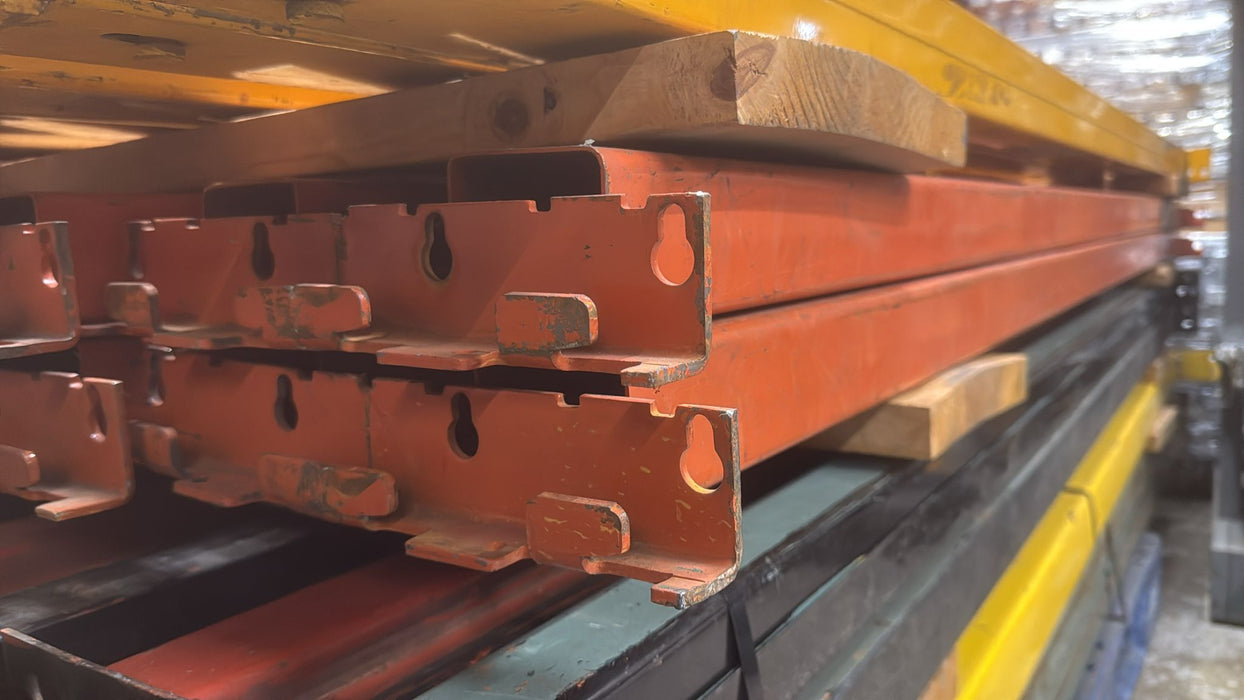 92"L x 4.5"W Slotted Beams Pallet Racking Beams Orange, Used