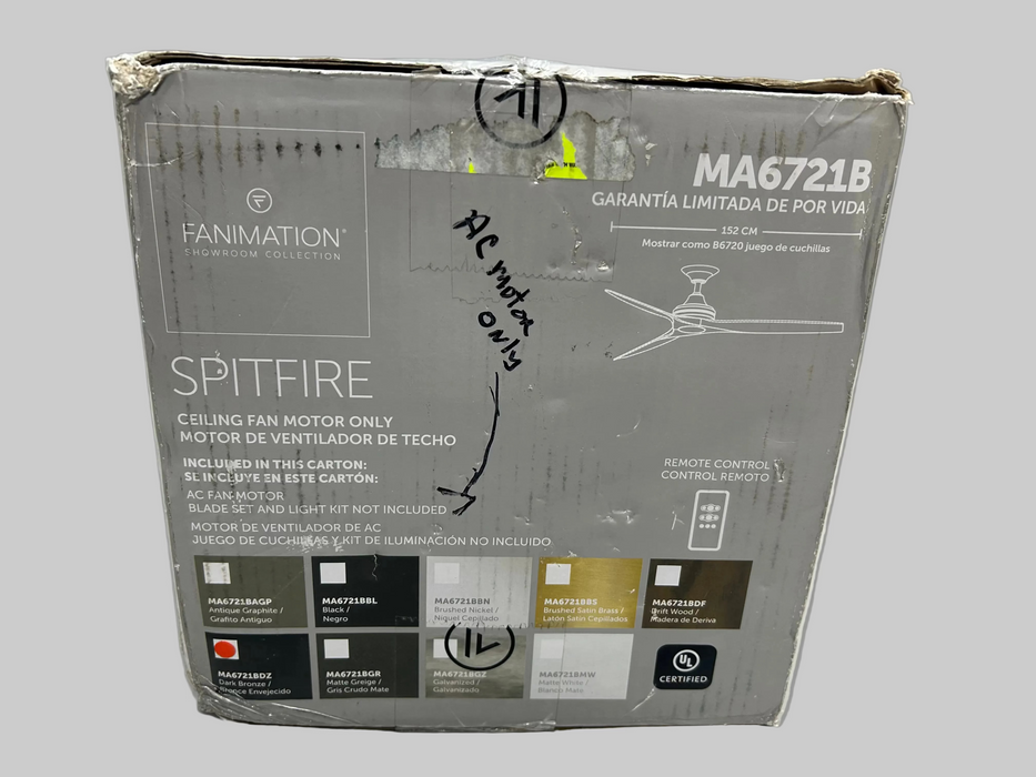 Fanimation MA6721B Spitfire Indoor Ceiling Fan In Dark Finish