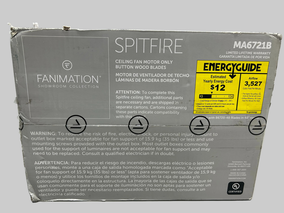 Fanimation MA6721B Spitfire Indoor Ceiling Fan In Dark Finish
