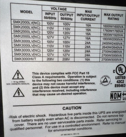 APC Smart-UPS X, Model SMX3000LV, Used