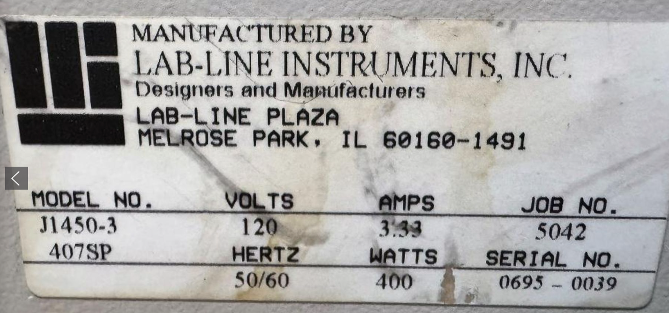 Lab Line Instruments Model 1405 Baxter Scientific Products Lab-Line Instruments Incubator, Model J1450 ...