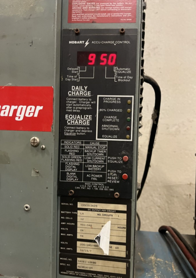 Hobart Battery Charger Model 540B1-12RB0, Forklift Battery Charger, Used