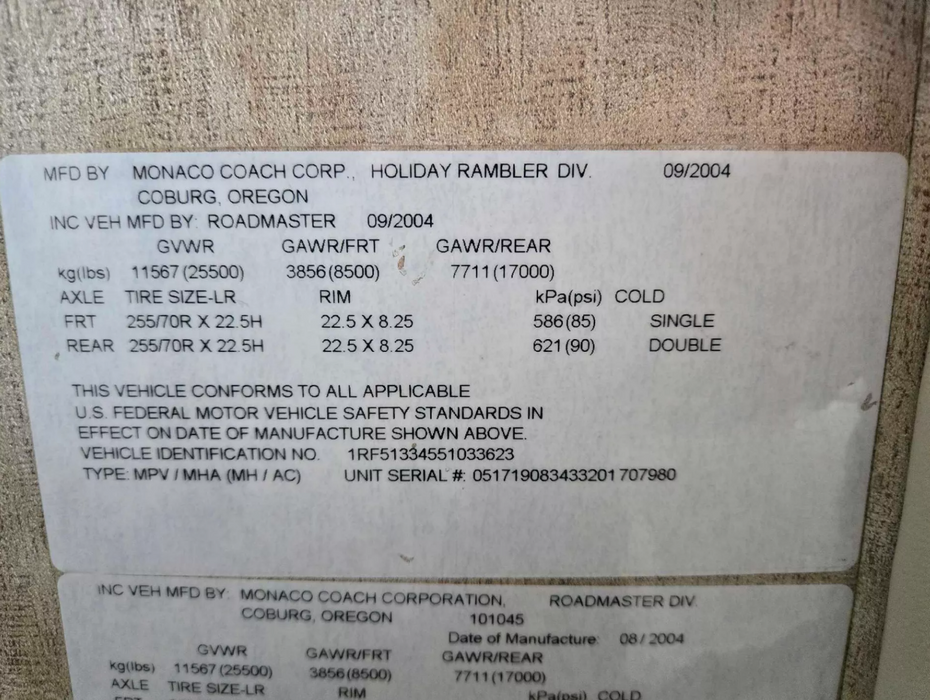 2004 Neptune Holiday Rambler CLASS A Motorhome RV , Diesel