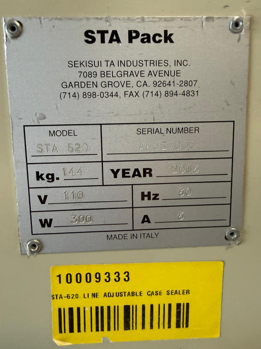 Sekisui STA520 Top/Bottom Tape Case Sealer Packaging Machine, Used