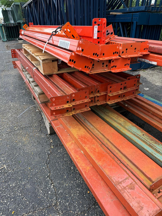 93" Length Tear Drop Pallet Rack Beams Industrial Warehouses Heavy Duty Beams, Used
