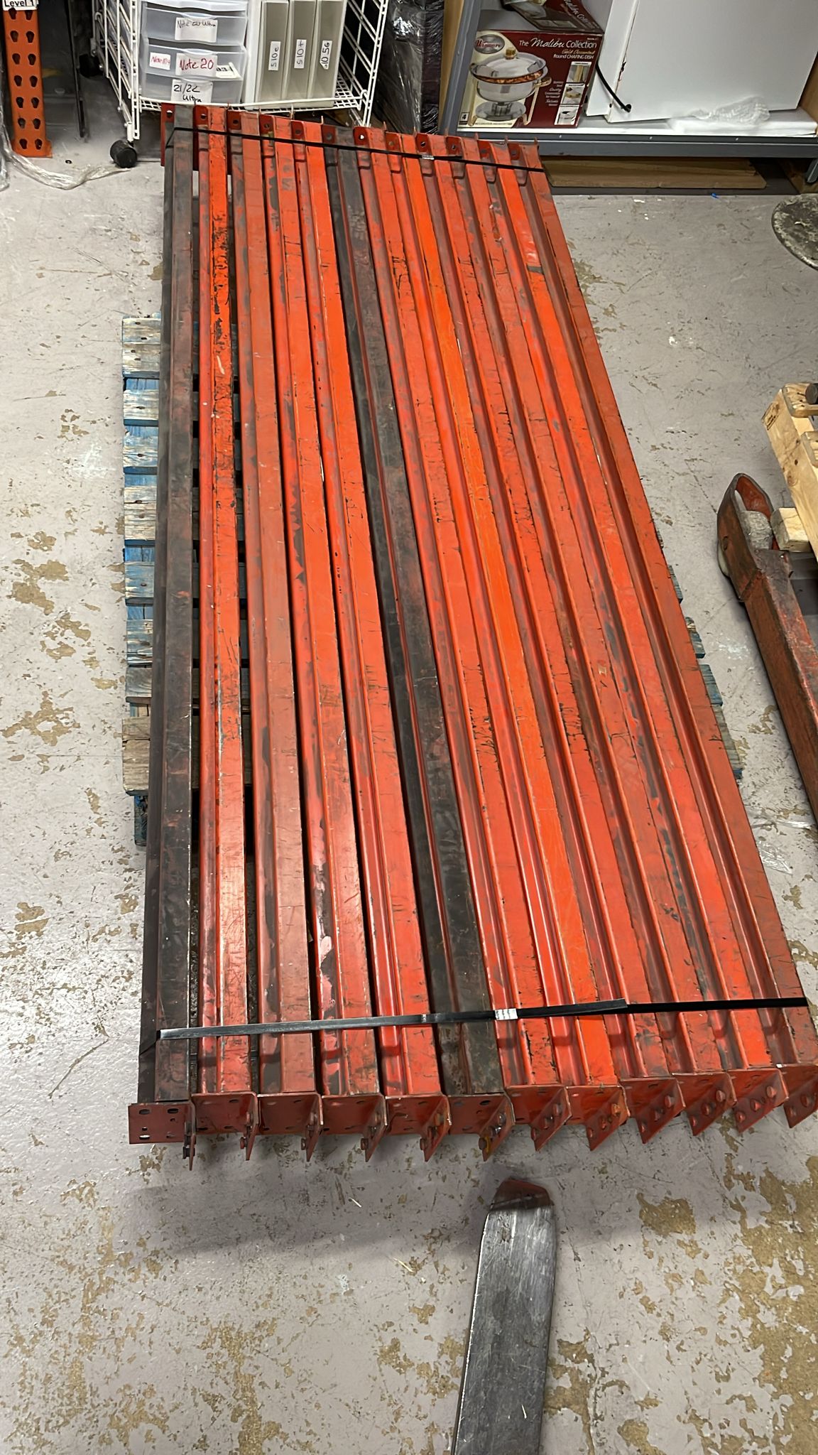 92" x 3.75” Length Tear Drop Pallet Rack Beams Industrial Warehouses Heavy Duty Beams - Orange - Used