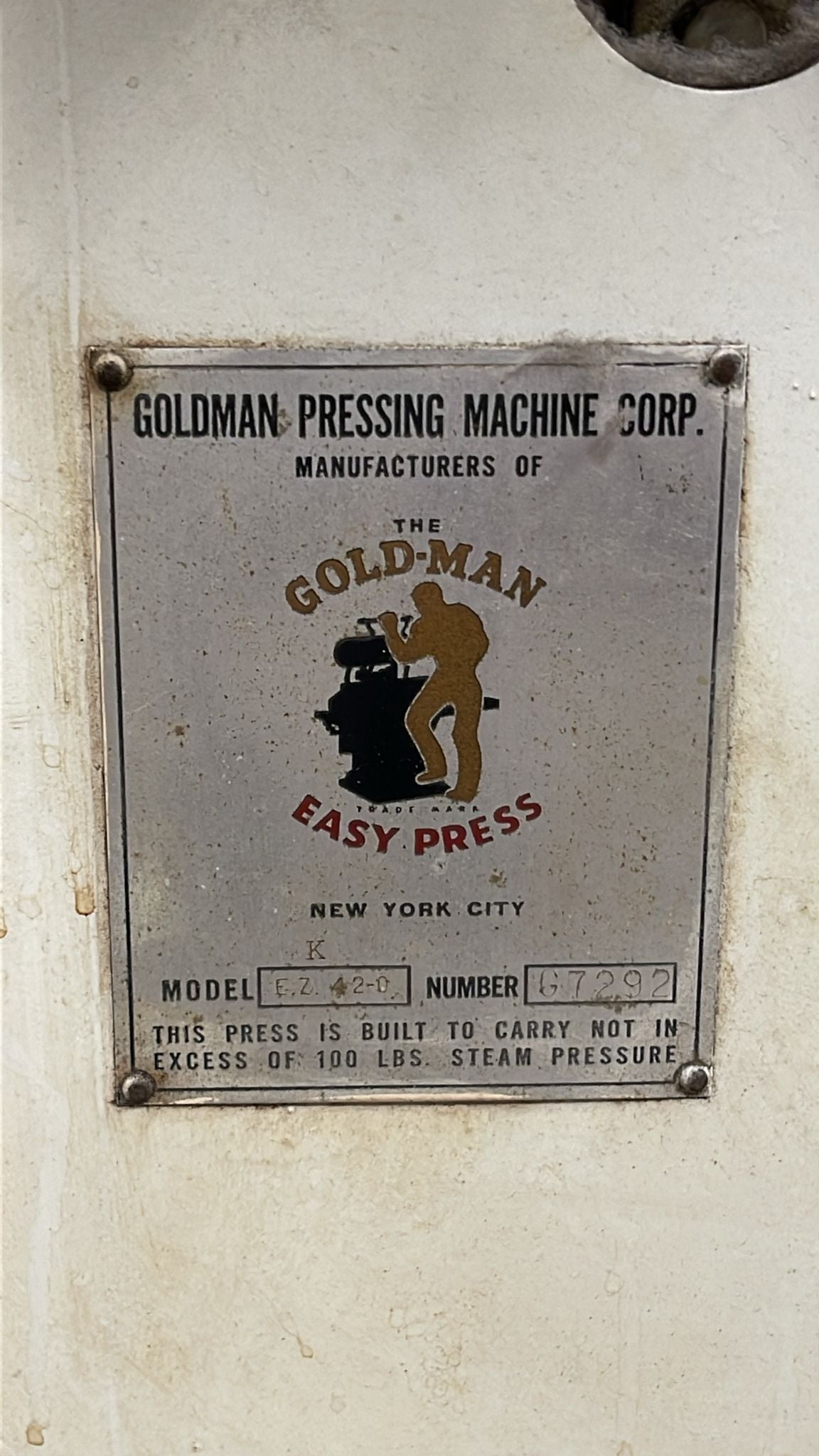 The Goldman Easy Press Model EZ 420 Dry Cleaning Machine Press