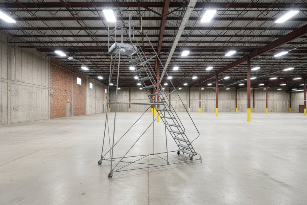 14-Step Mobile Safety Rolling Ladder, Like New