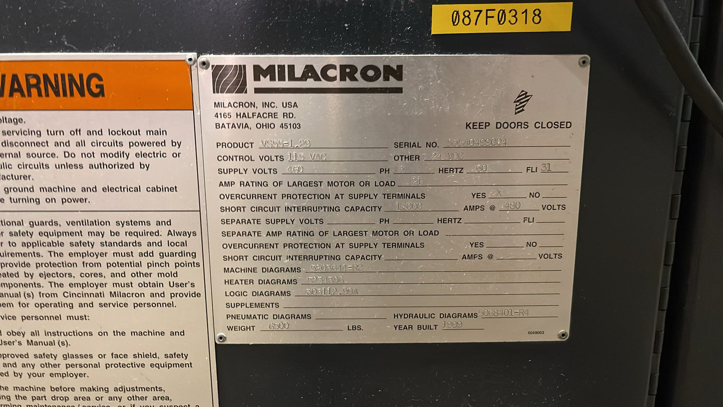 Cincinnati Milacron Sentry 55 Ton Horizontal Injection Molder, Model VS55-1.29, Injection Molding Machine