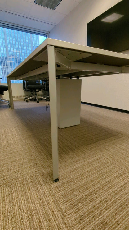 Steelcase Table 96" x 42" White Laminate Finish Conference Office Table With Central Power Bank