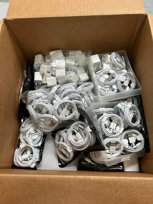 Bulk Lot of White USB to Lightning Chargers and Power Adapters