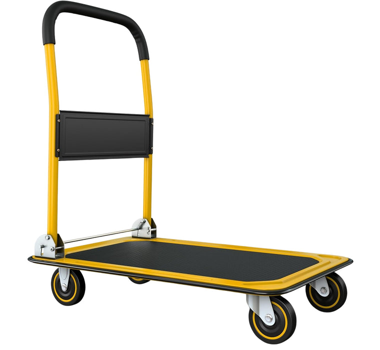 Heavy-Duty Collapsible Push Cart Dolly - 330 lbs Capacity, Foldable Flatbed Hand Truck with Swivel Handle