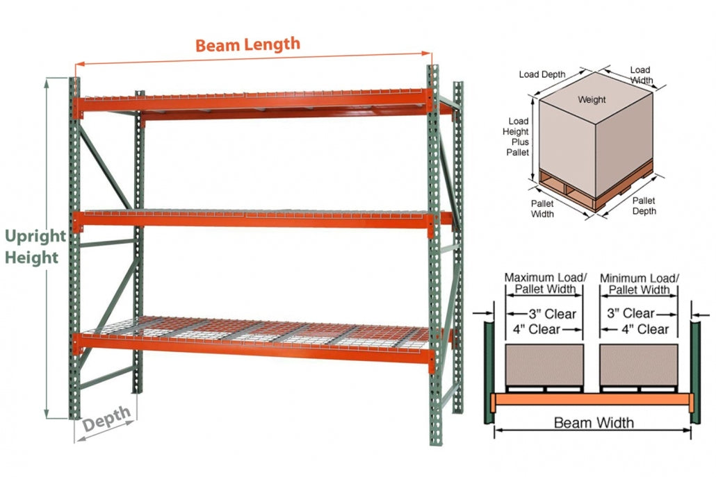 96"H x 114"W x 48"D - Warehouse Industrial Teardrop Pallet Rack Complete System - USED