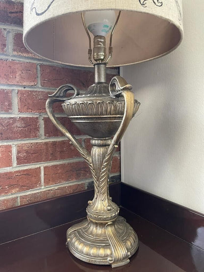Vintage 32" Table Lamp with Ornate Brown Antique Bronze Base Metal